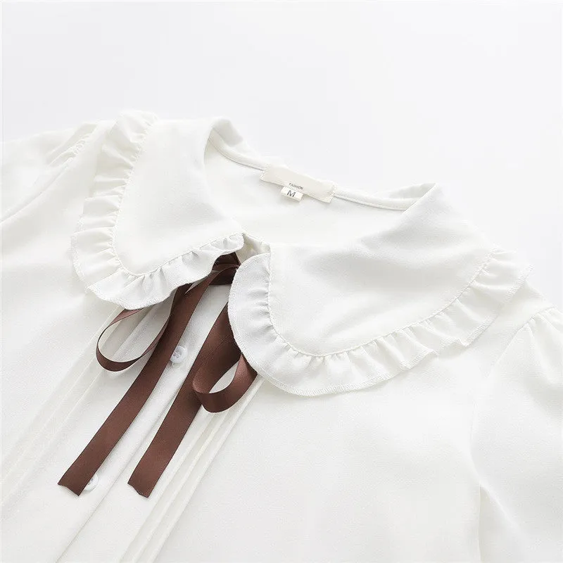 "WHITE CUTE CHIFFON DOLL COLLAR" SHIRT K082503
