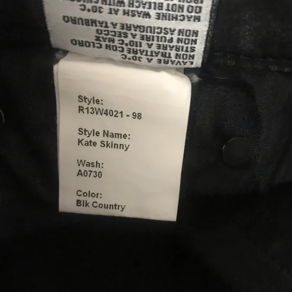 R13 Kate Skinny black jeans size 24”