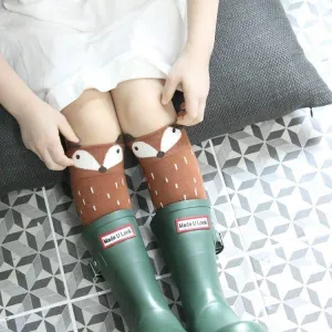 Raccoon Knee Socks in Brown