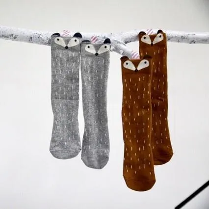 Raccoon Knee Socks in Brown