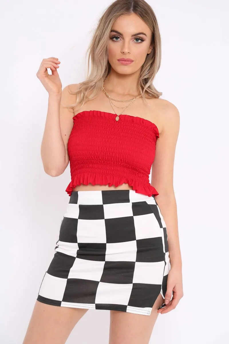 Red Shirred Frill Bandeau Crop Top - Camren