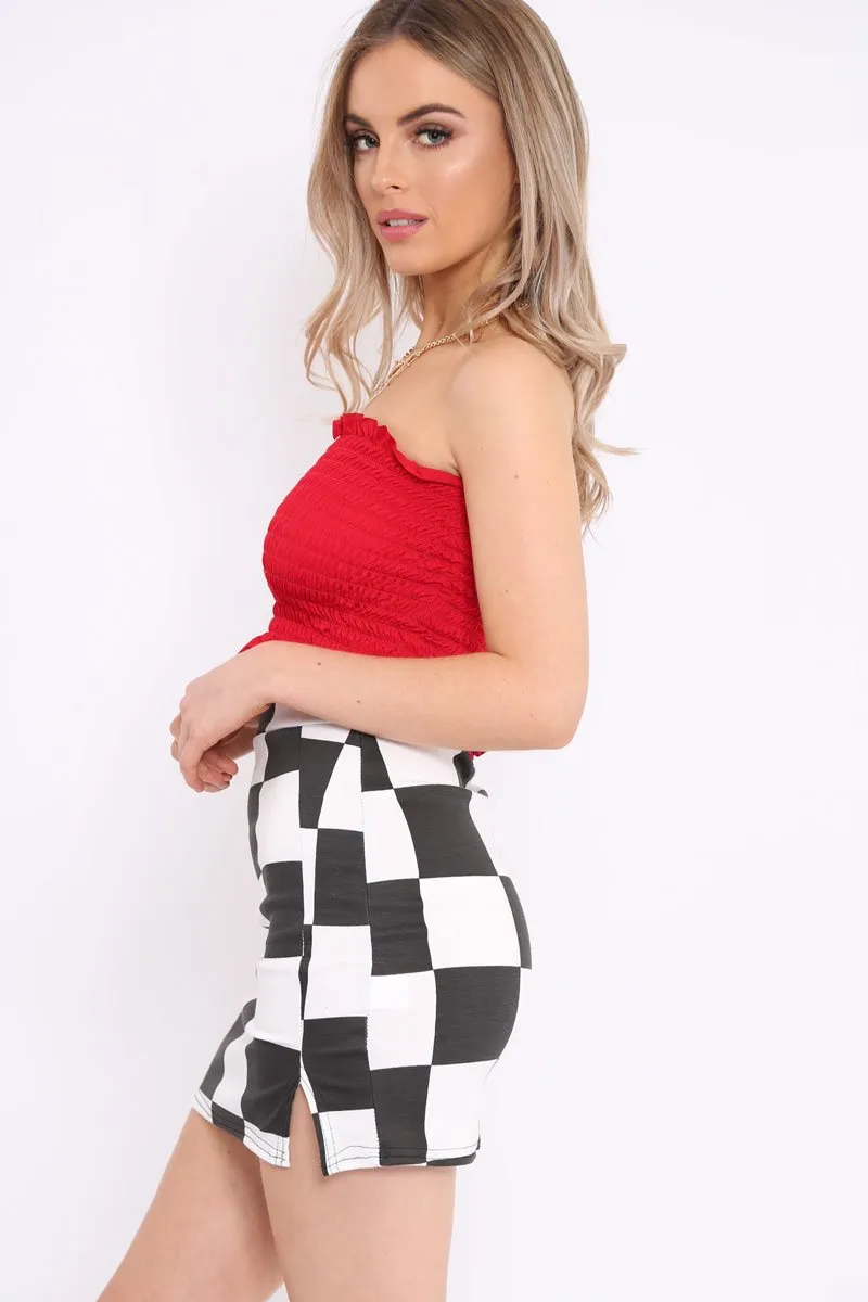 Red Shirred Frill Bandeau Crop Top - Camren