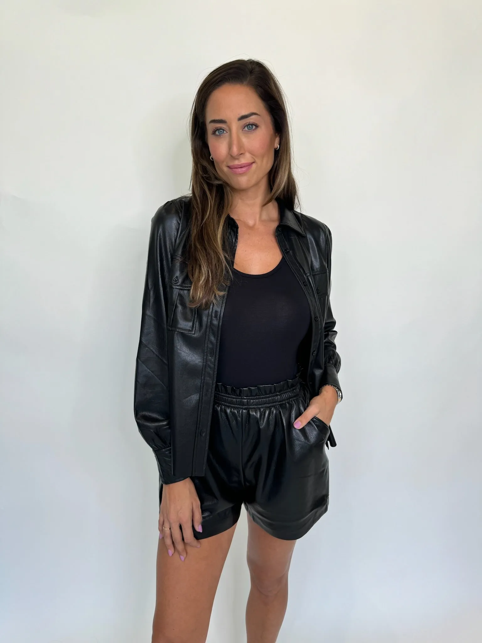 Reset Rizzo Faux Leather Button Up Shacket