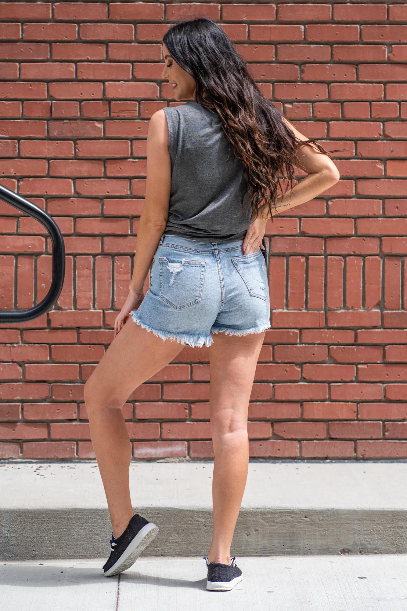 Rianna High Rise Fray Hem Mom Shorts