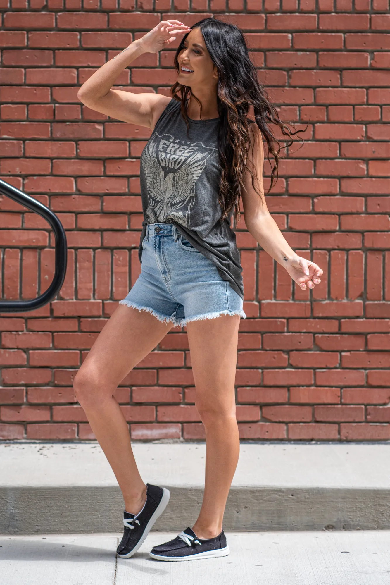 Rianna High Rise Fray Hem Mom Shorts