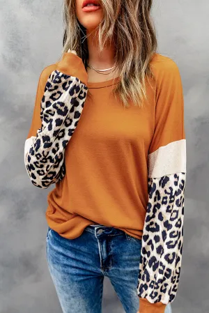 Round Neck Leopard Print Long Sleeve Top