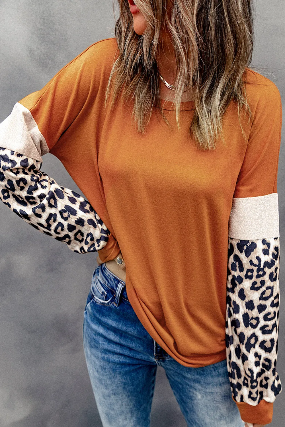 Round Neck Leopard Print Long Sleeve Top