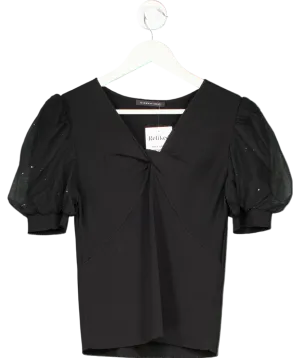 S-DEER Black Knit Twist Front Crop Top UK S