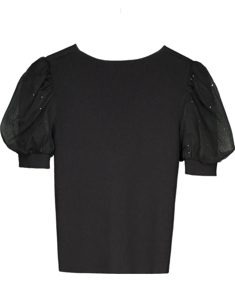 S-DEER Black Knit Twist Front Crop Top UK S