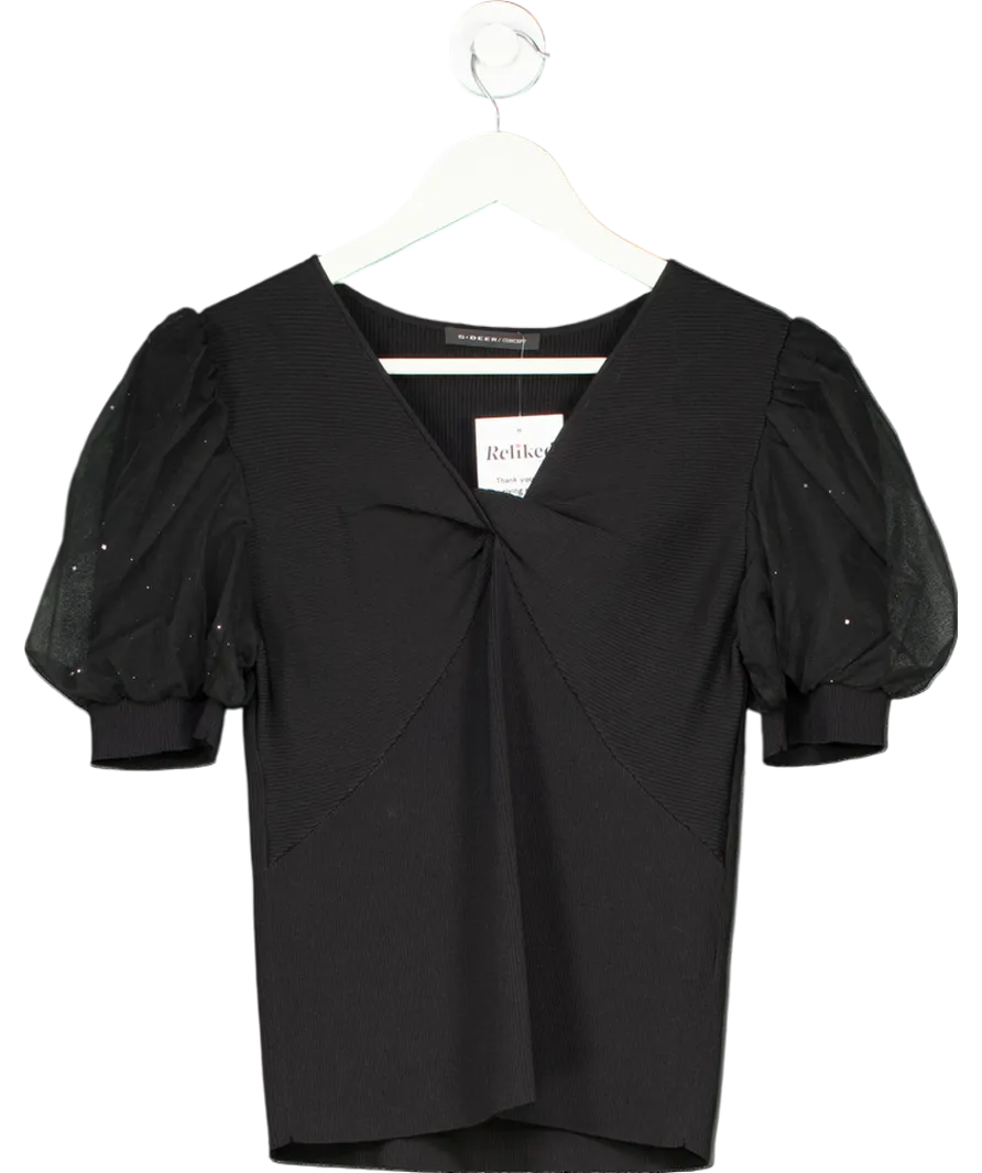 S-DEER Black Knit Twist Front Crop Top UK S