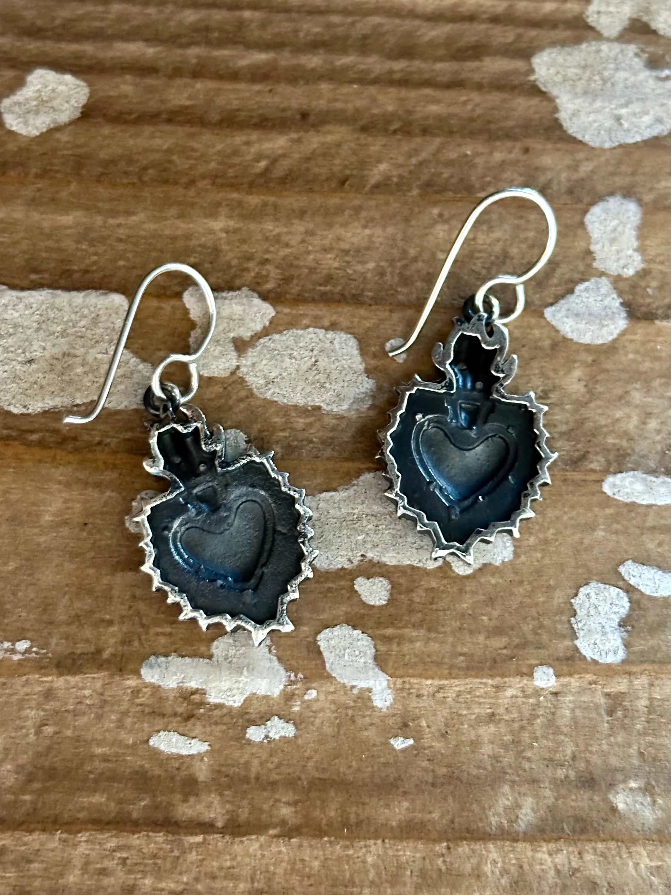 SACRED HEART Mexican Sterling Silver Dangle Earrings