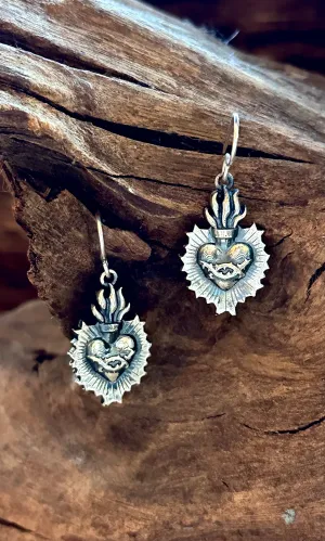 SACRED HEART Mexican Sterling Silver Dangle Earrings