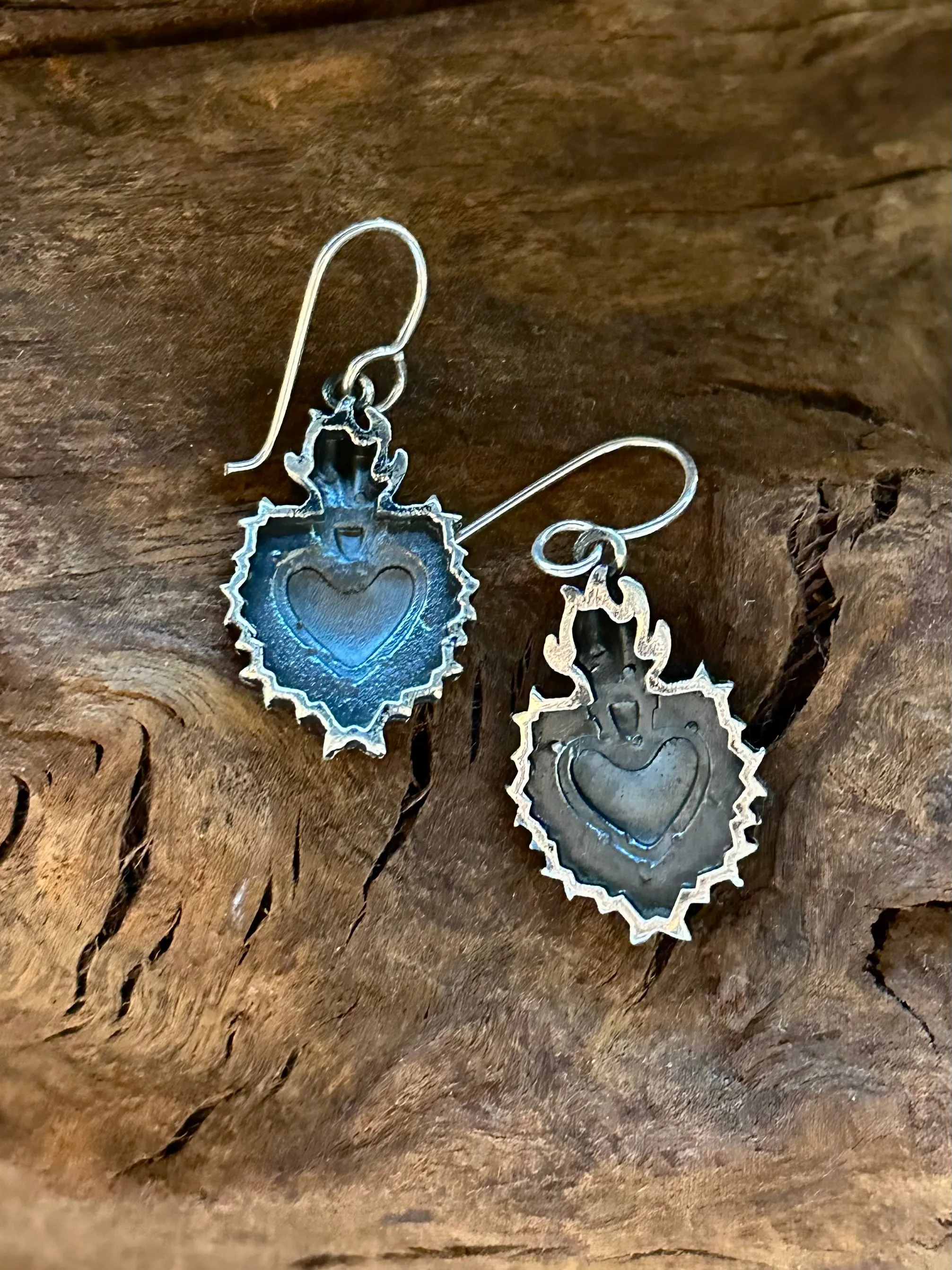 SACRED HEART Mexican Sterling Silver Dangle Earrings