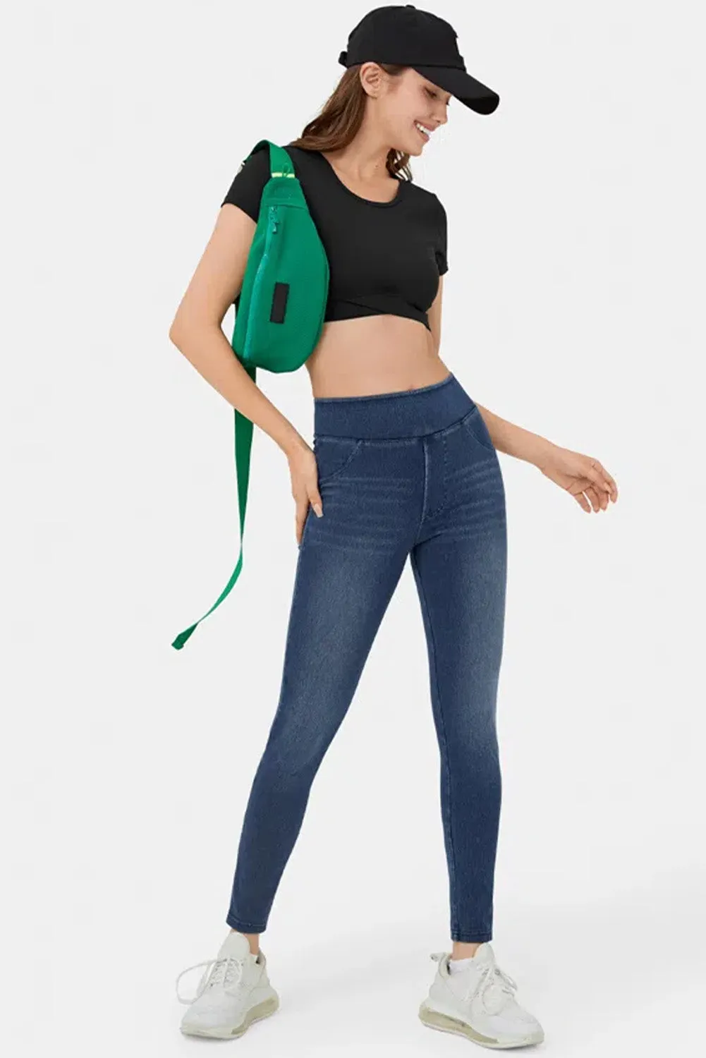 Sail Blue Pockets Elastic High Waist Skinny Jeans