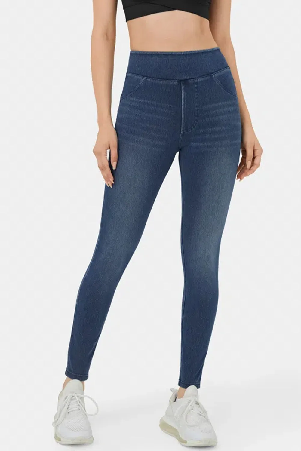 Sail Blue Pockets Elastic High Waist Skinny Jeans