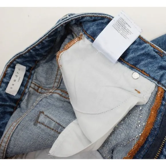 SANDRO jeans 34 US 0 pearl embellished ripped lightening bolt
