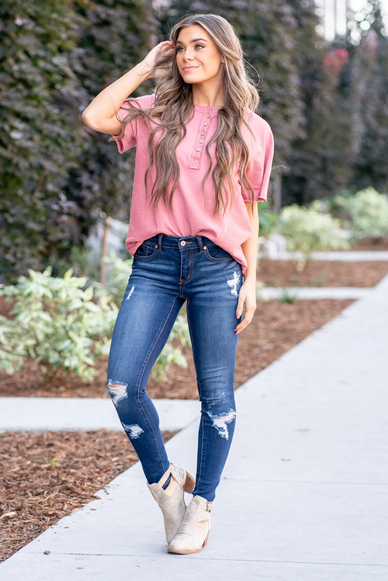 Saskia Mid Rise Distressed Skinny