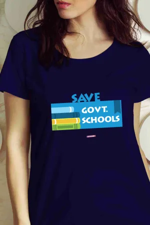 Save Govt. Schools Movement Tee - Styched in India Graphic T-Shirt Blue Color