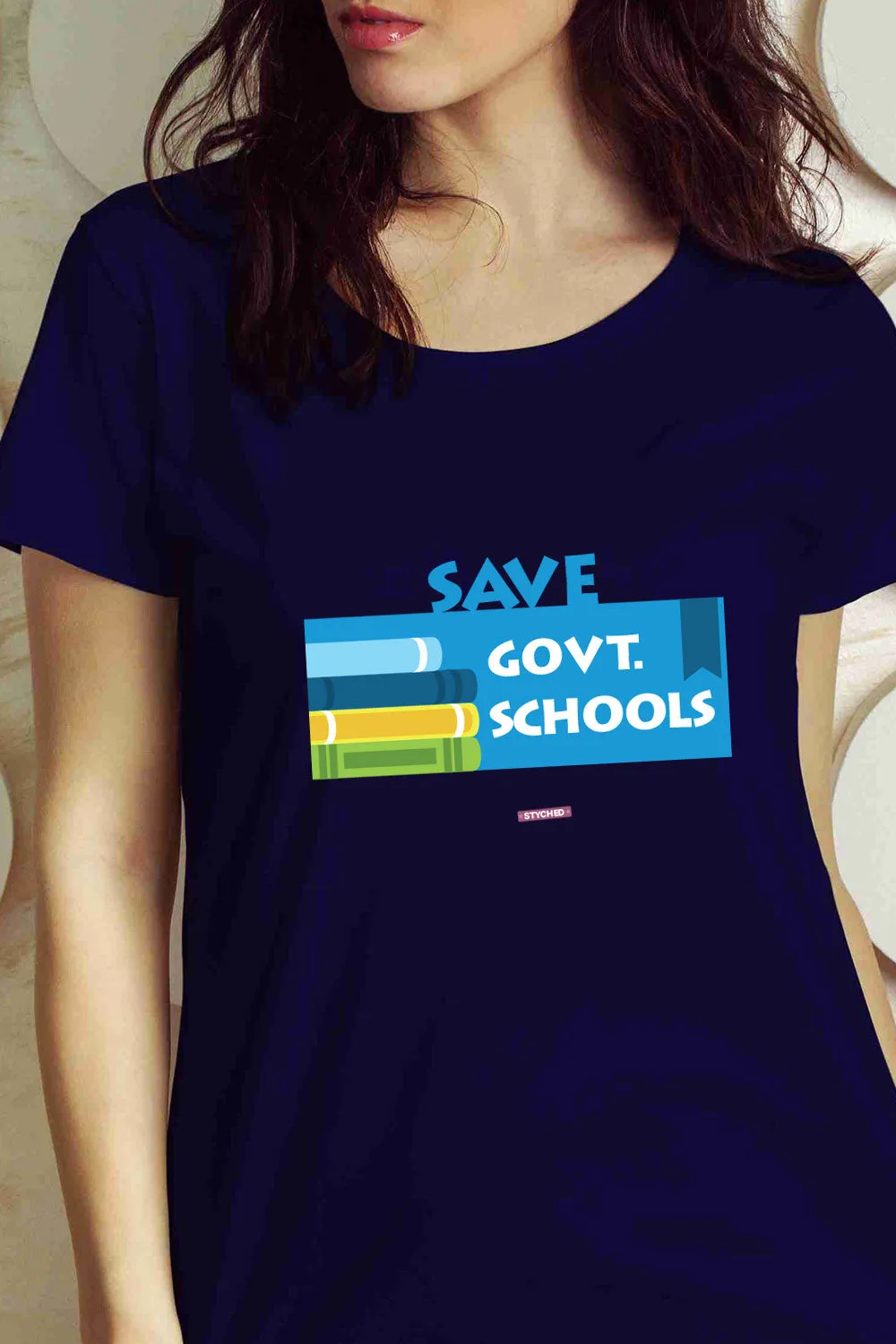 Save Govt. Schools Movement Tee - Styched in India Graphic T-Shirt Blue Color