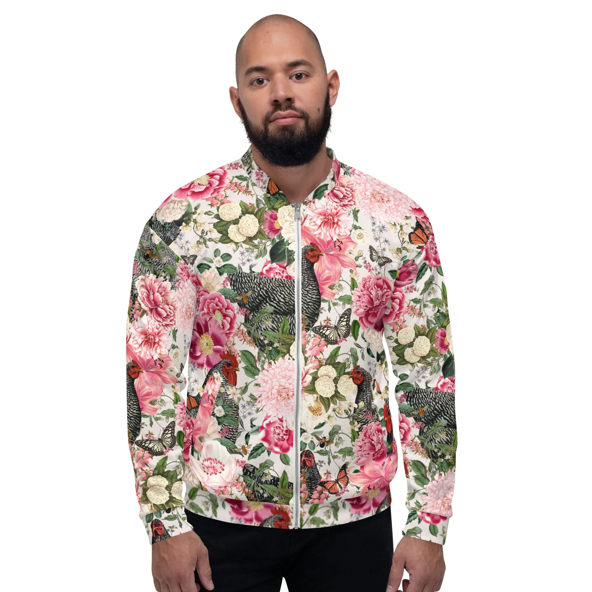 Secret Chicken Garden Bomber Jacket, barred rock neutral