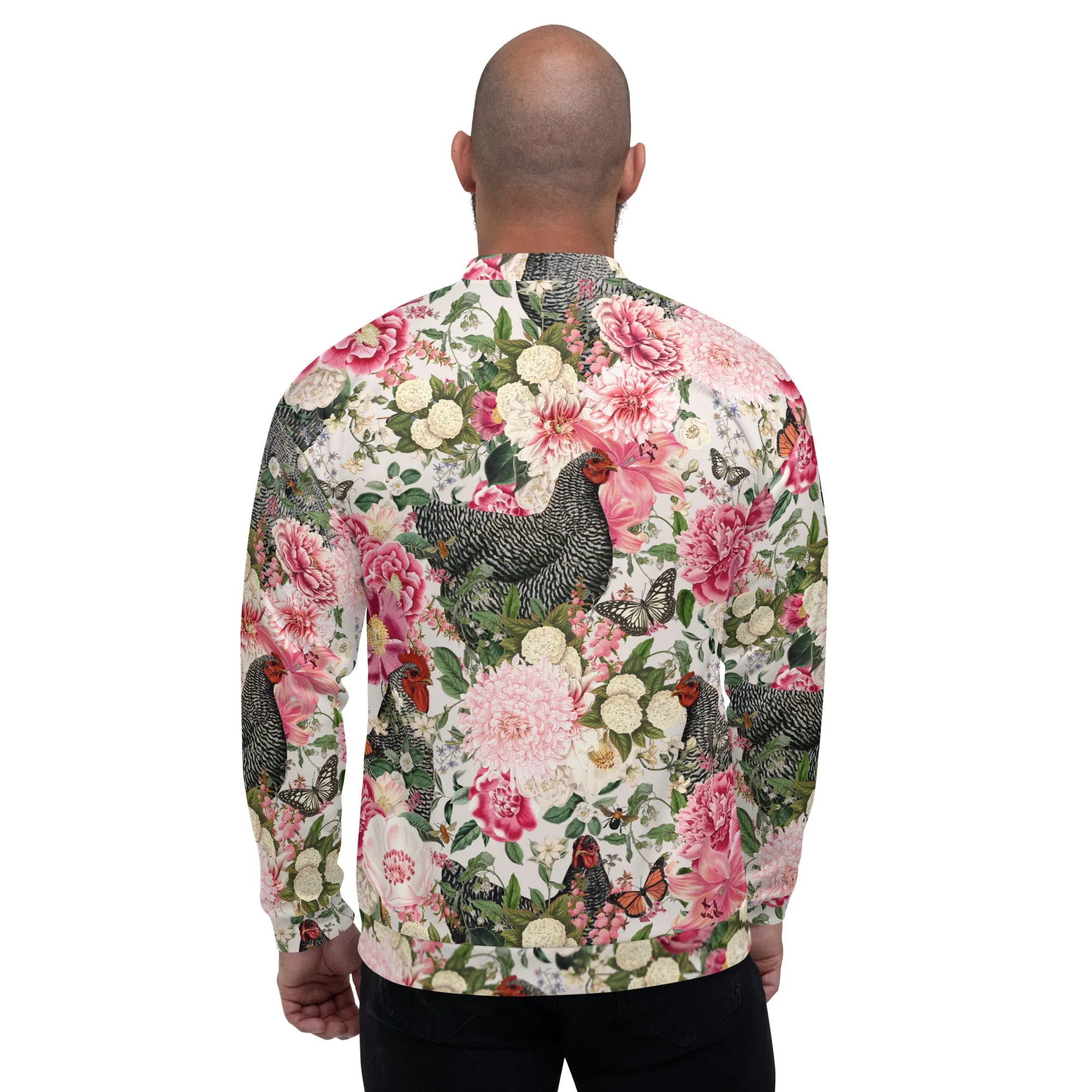 Secret Chicken Garden Bomber Jacket, barred rock neutral