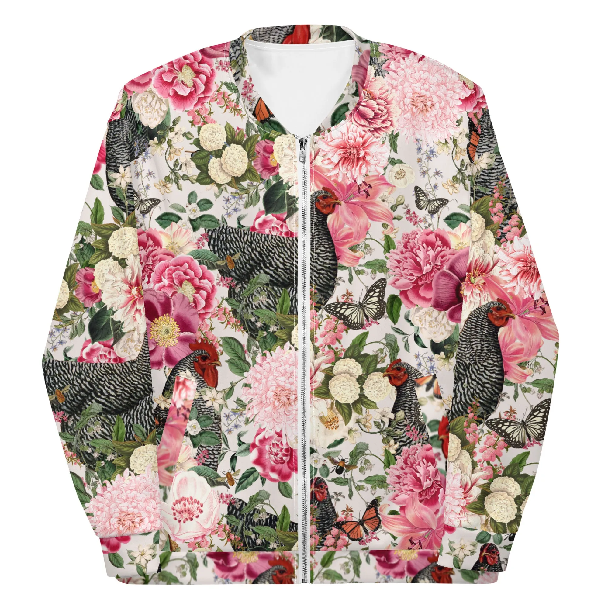 Secret Chicken Garden Bomber Jacket, barred rock neutral