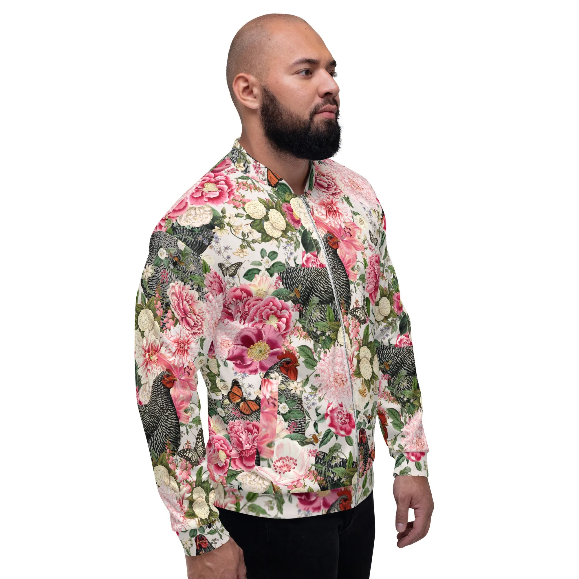 Secret Chicken Garden Bomber Jacket, barred rock neutral