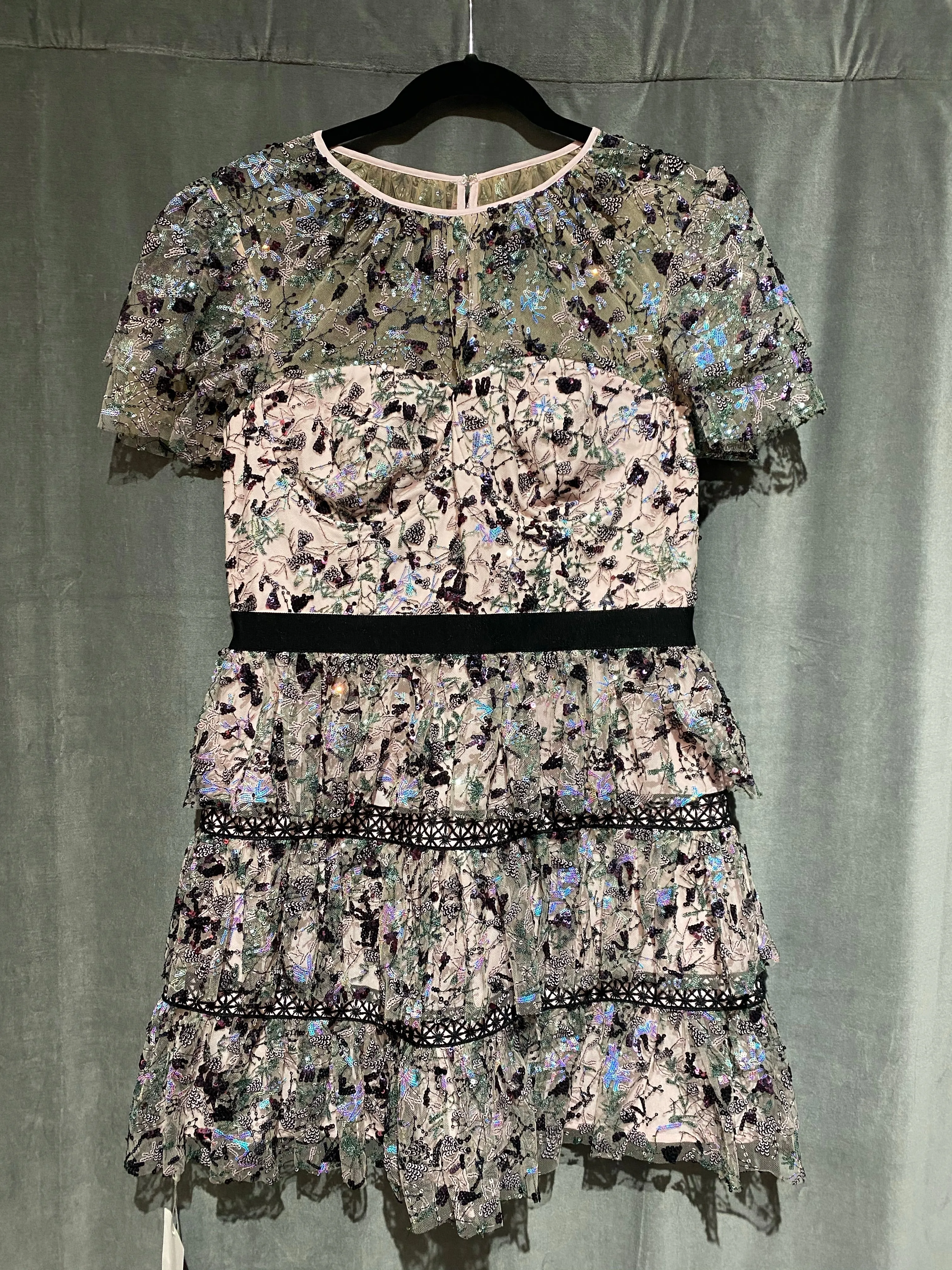 Self-Portrait Constellation Mesh Tiered Mini Dress