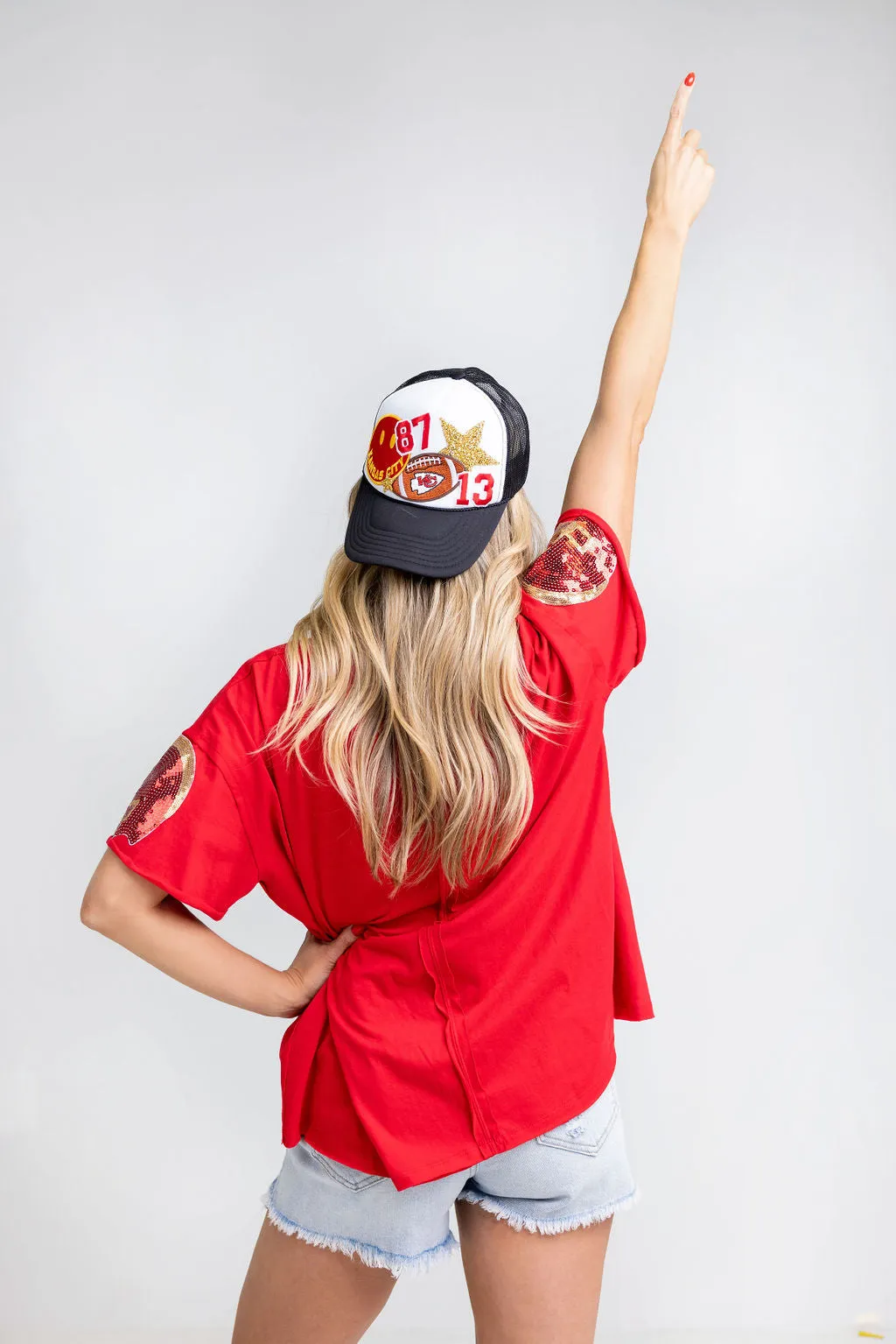 Sequin Helmet Oversized T-Shirt (Red/Gold)