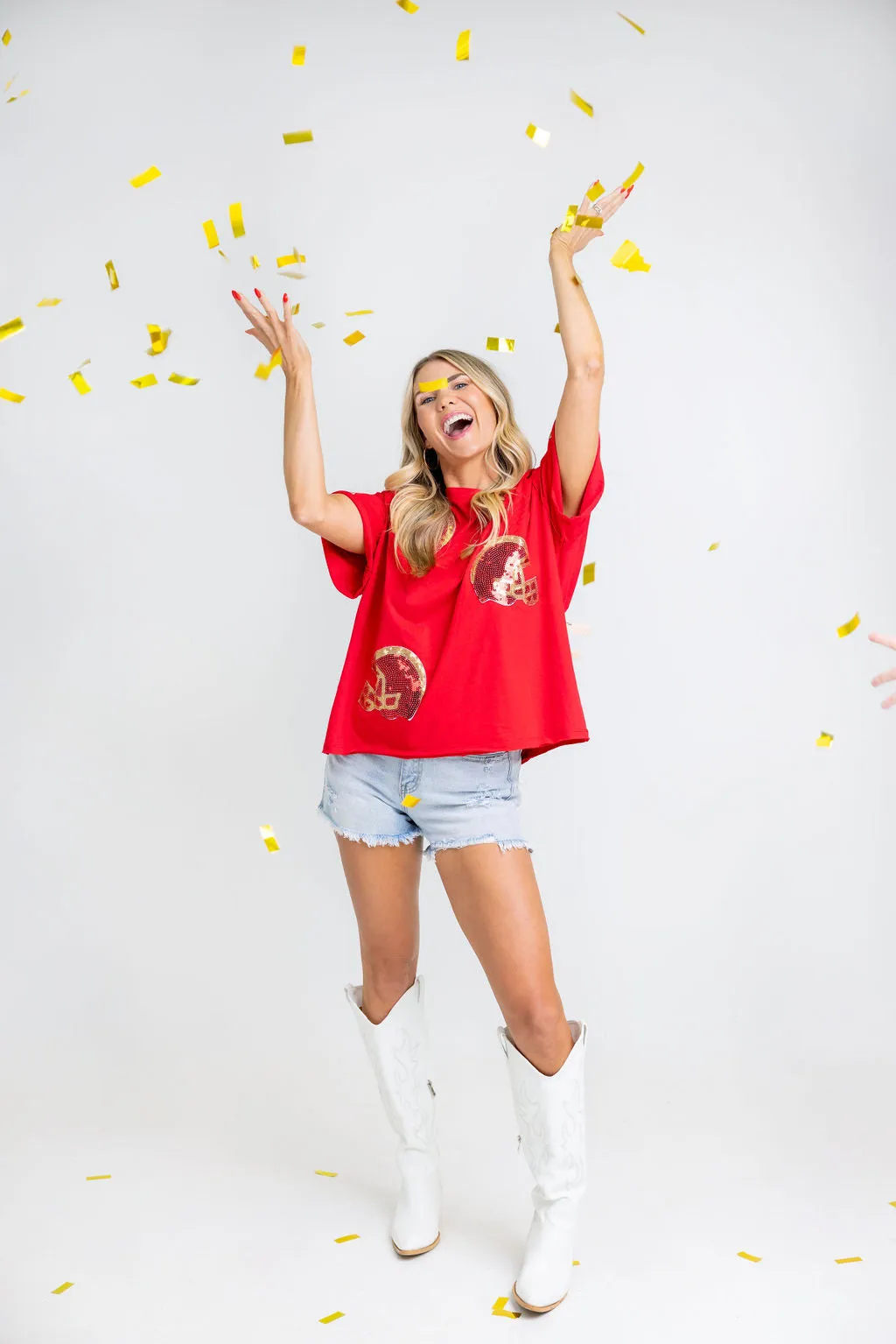 Sequin Helmet Oversized T-Shirt (Red/Gold)