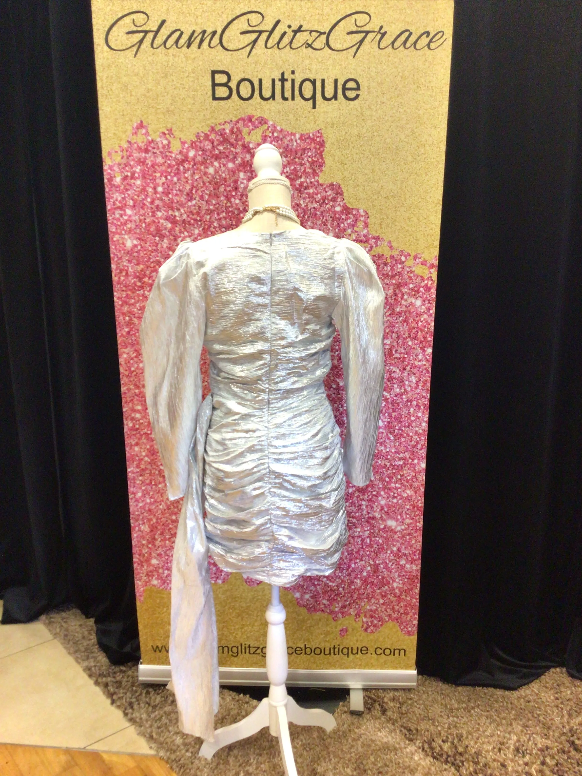 Silver Metallic Cross Over Mini Dress