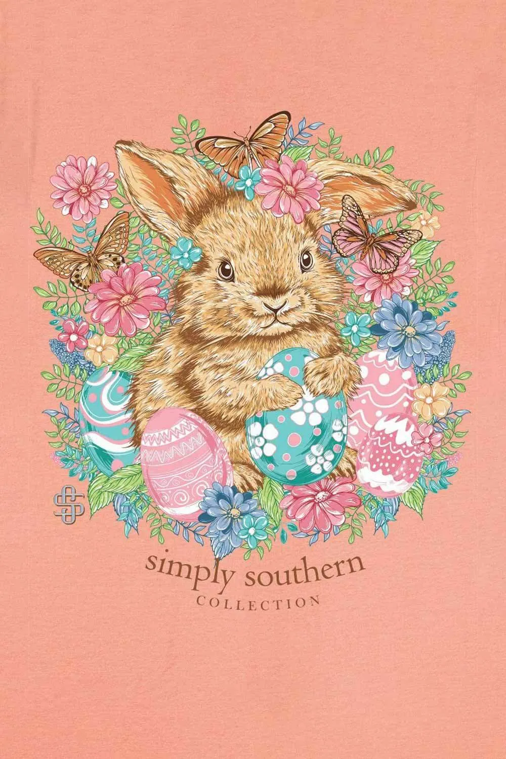 Simply Southern Bunny Flowers T-Shirt for Women in Peach | SS-BUNNY-PEACH