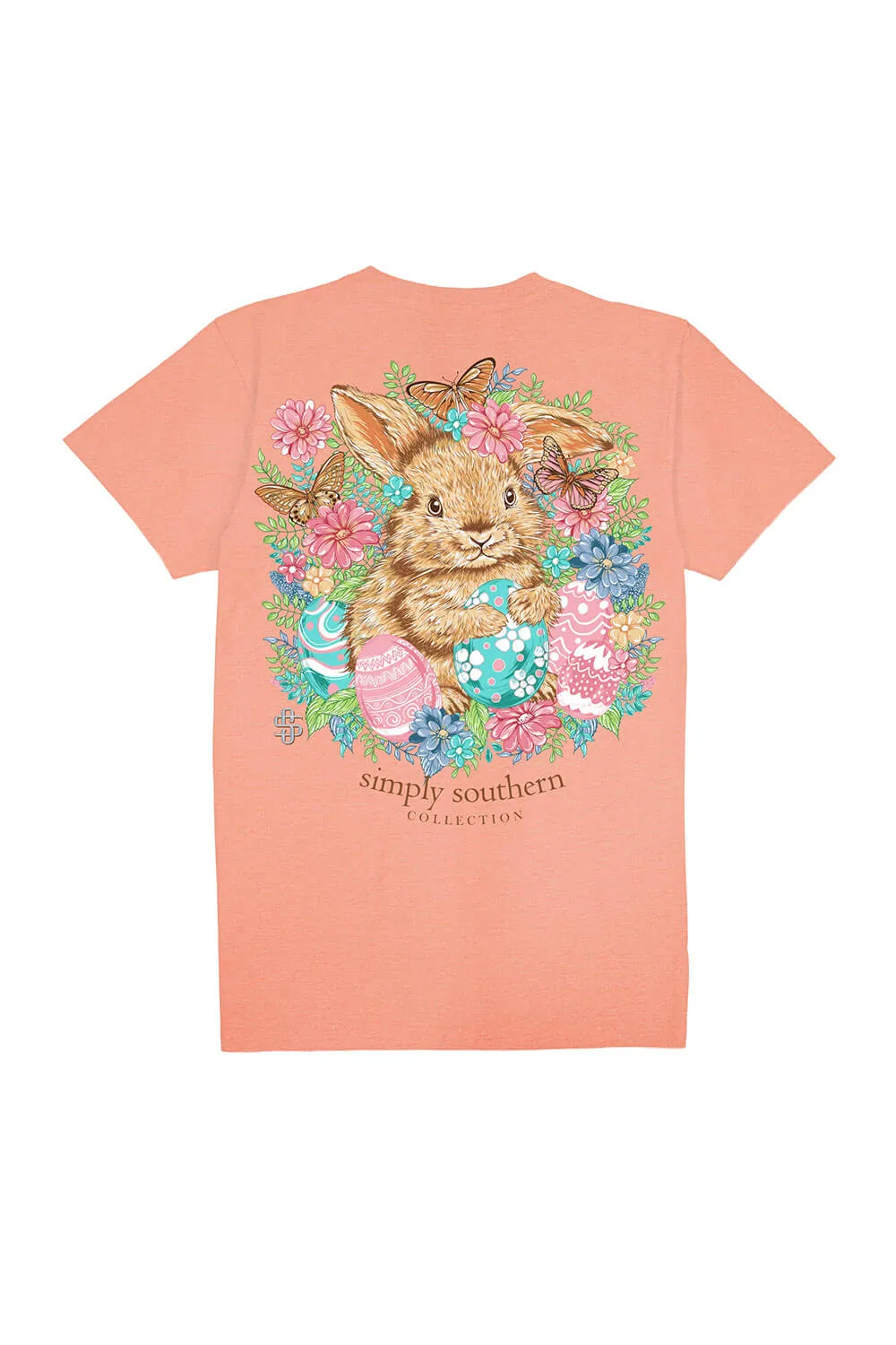 Simply Southern Bunny Flowers T-Shirt for Women in Peach | SS-BUNNY-PEACH