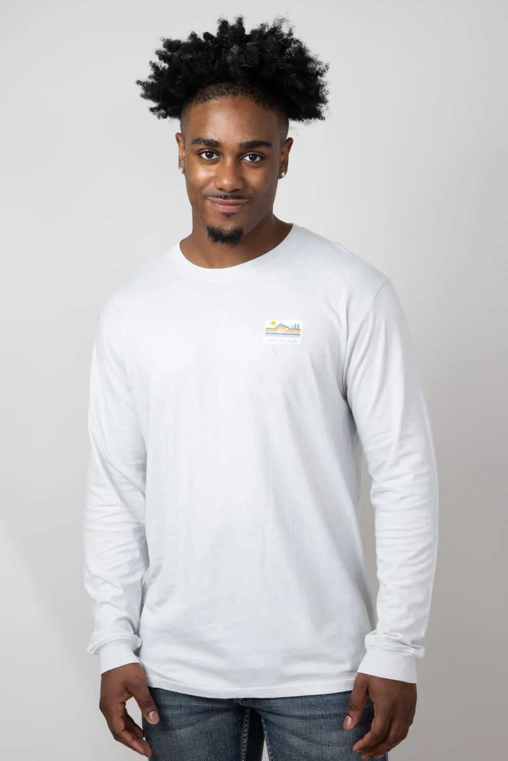 Simply Southern Long Sleeve ‘Merican Dude T-Shirt for Men in White | MN-LS-MDLOGO-WHITEWATER