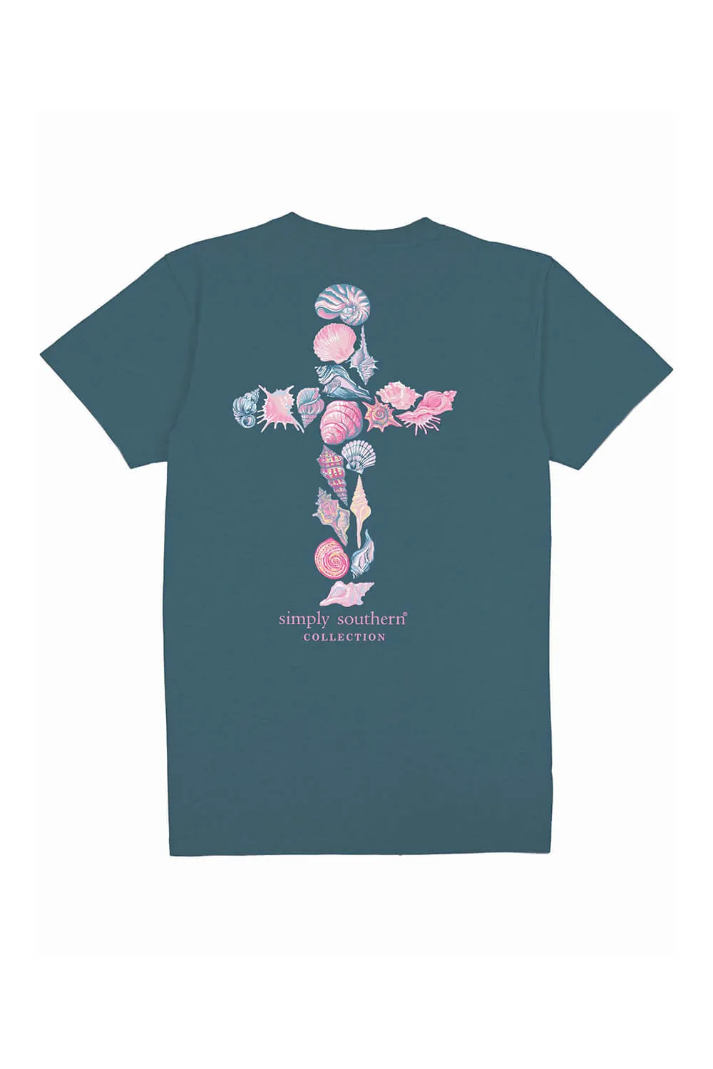 Simply Southern Plus Size Shell Cross T-Shirt for Women in Comet Blue | EXT-SS-SHELLCROSS-COMET