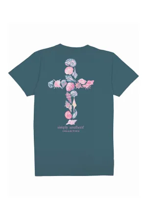 Simply Southern Plus Size Shell Cross T-Shirt for Women in Comet Blue | EXT-SS-SHELLCROSS-COMET