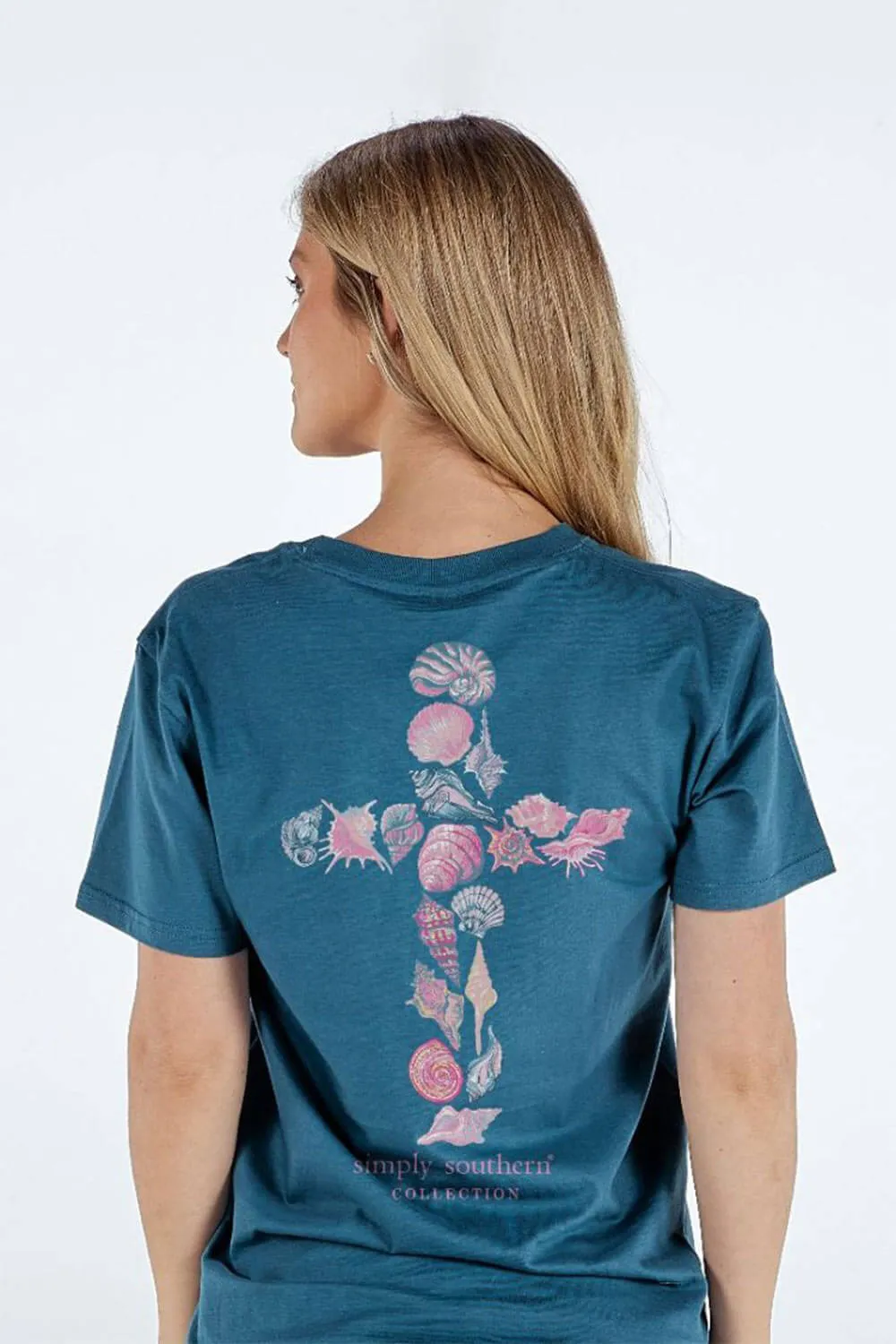 Simply Southern Shell Cross T-Shirt for Women in Comet Blue | SS-SHELLCROSS-COMET