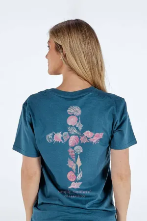 Simply Southern Shell Cross T-Shirt for Women in Comet Blue | SS-SHELLCROSS-COMET