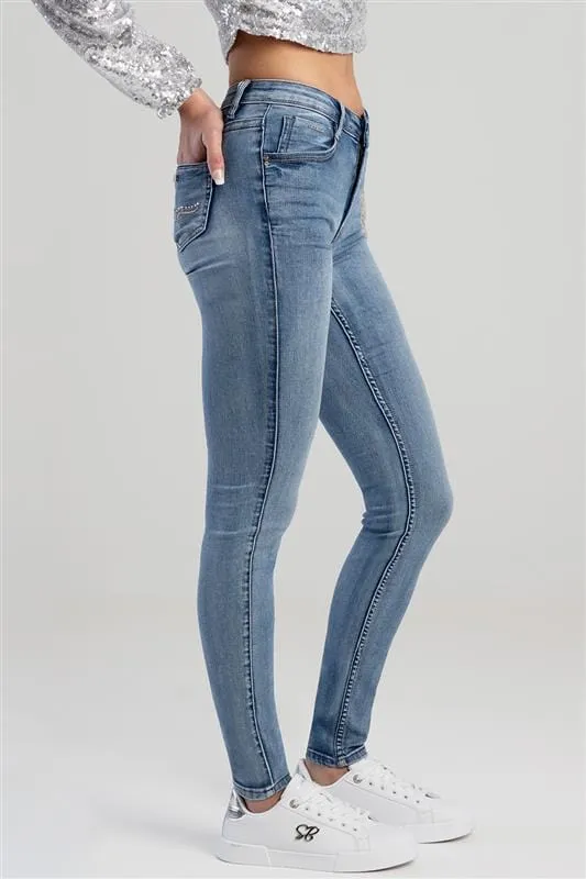 Sissy Boy Mila Rose Mid- Waist Skinny With Back Pocket Embroidery