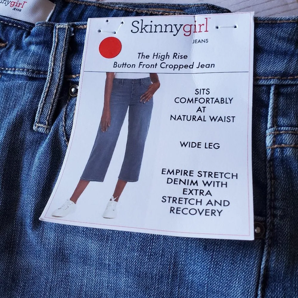 Skinnygirl High Rise Button Front Cropped Jeans Wide Leg