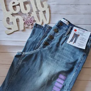 Skinnygirl High Rise Button Front Cropped Jeans Wide Leg