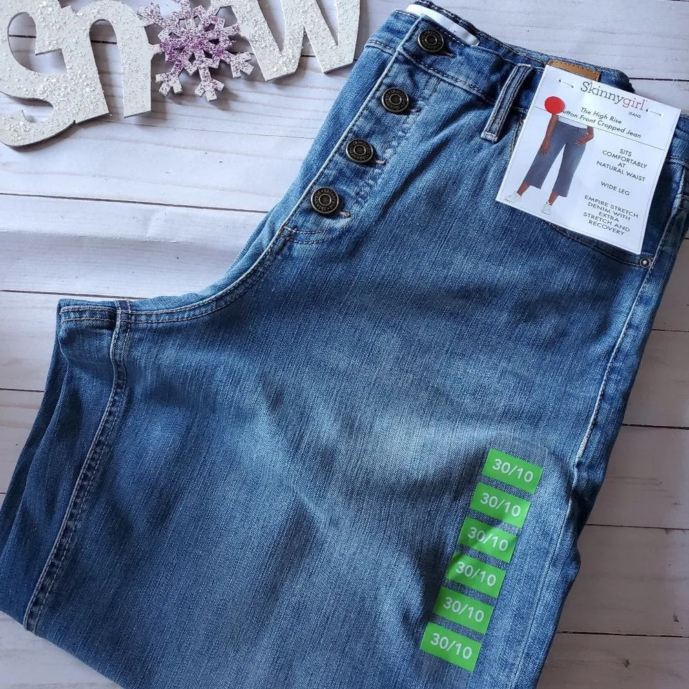 Skinnygirl High Rise Button Front Cropped Jeans Wide Leg
