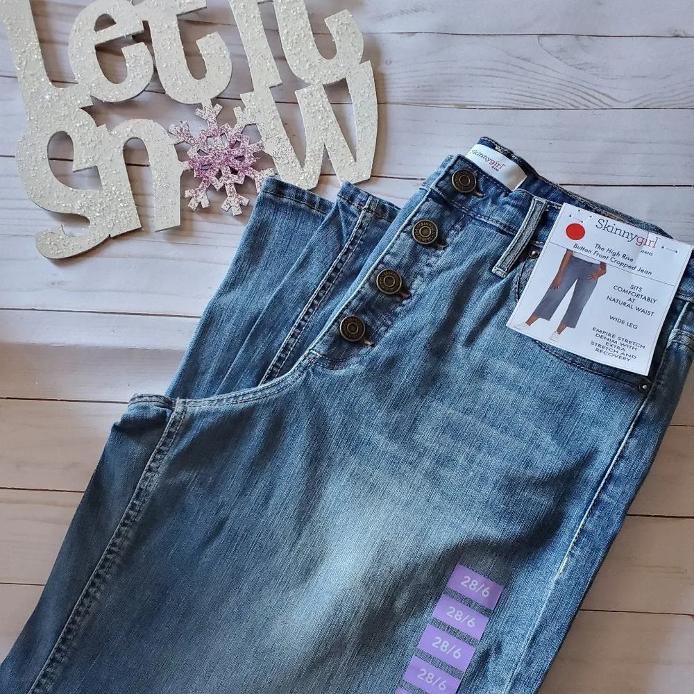 Skinnygirl High Rise Button Front Cropped Jeans Wide Leg