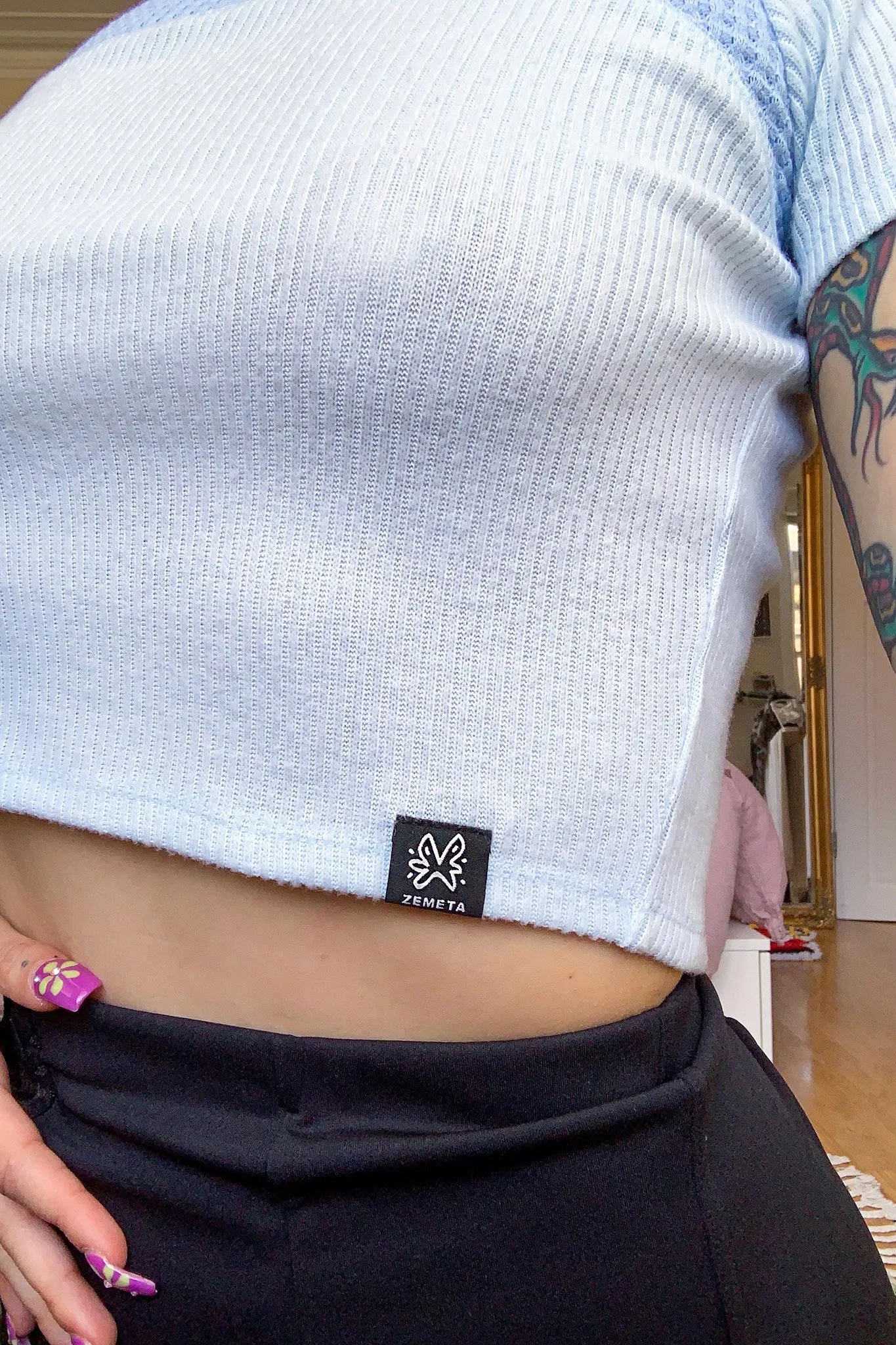 Sky Waffle Crop Tee
