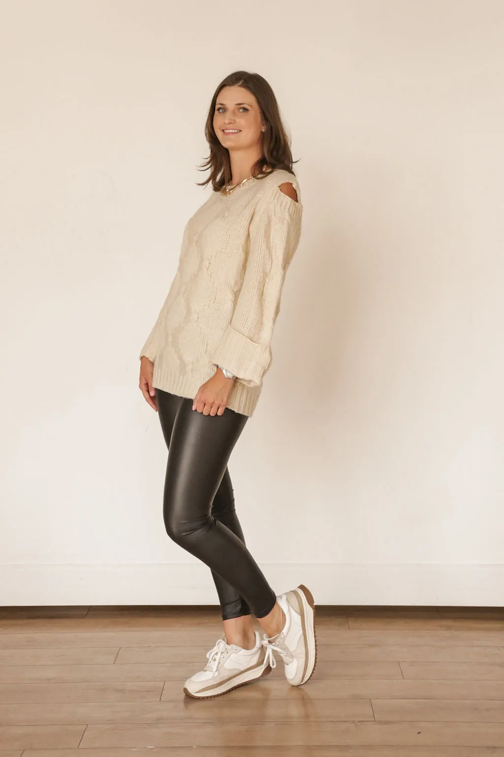 Slit Shoulder Sweater (CREAM)