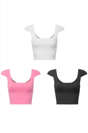 Square Neck Mini Cap Sleeve Crop Tank Top
