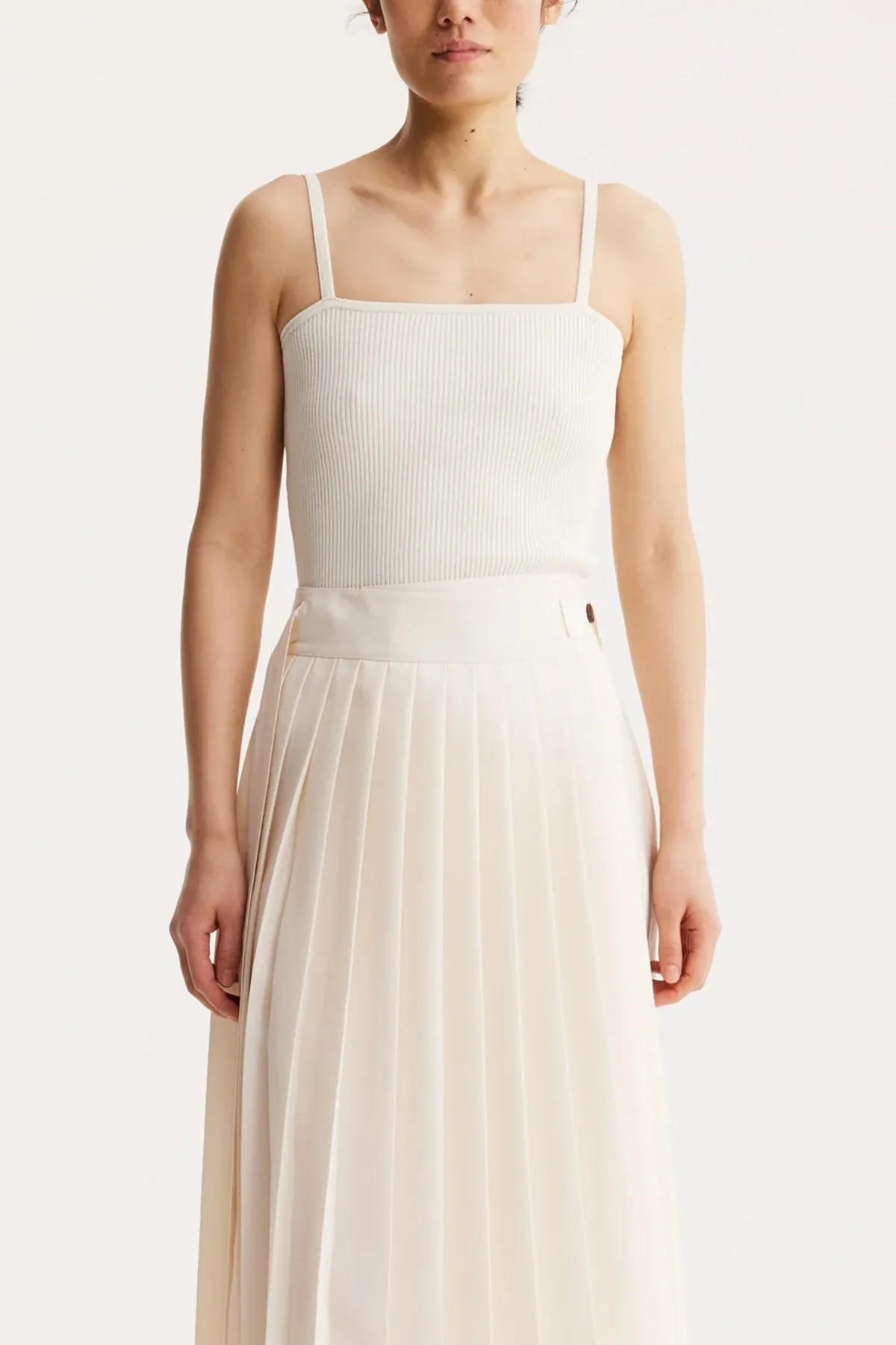 Square Shaped Knitted Tank Top in Off-White