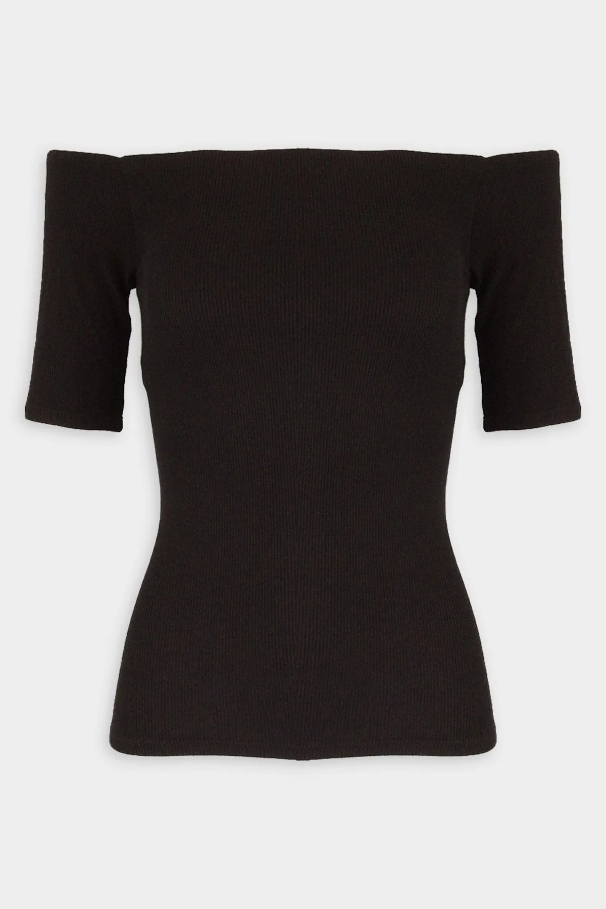 Stretch Knit Half Sleeve Off-Shoulder Top in Black