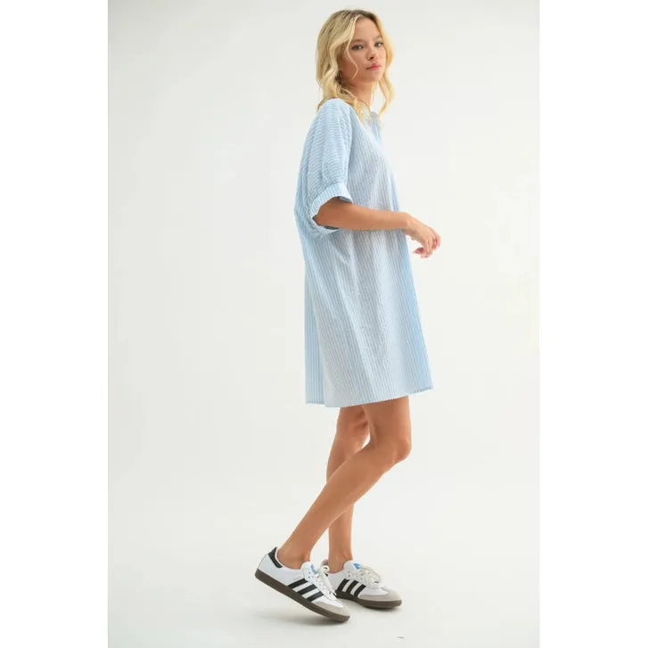 STRIPED BUTTON UP SHIRT DRESS