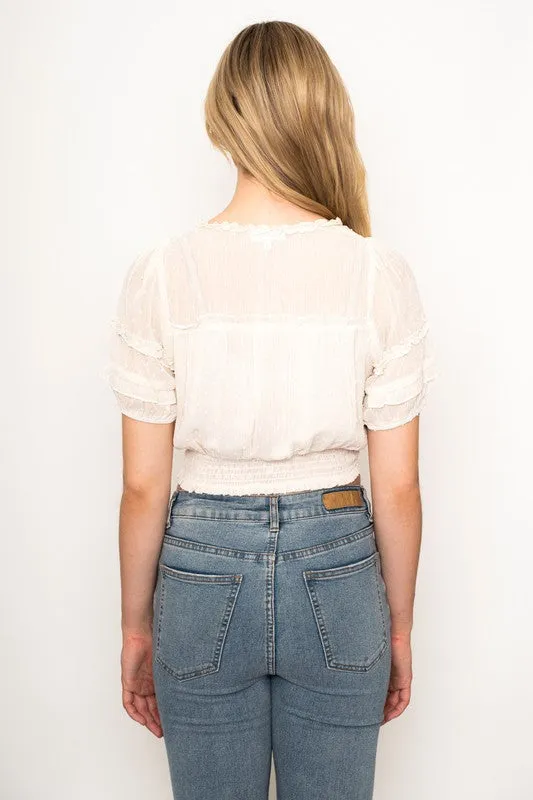 T208 SWISS DOT CROP BLOUSE